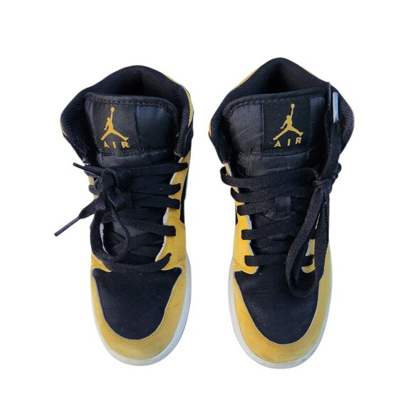 Nike  Air Jordan 1 Retro Mid Reverse New Love GS 554725-071 Black Gold White 4Y - Picture 2 of 9